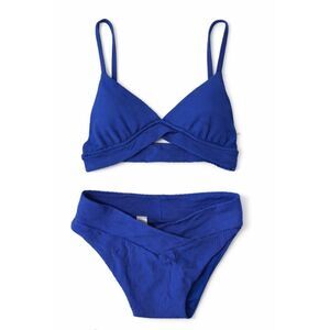 Aerie Textured Crossover High Cut Cheeky Bikini Set Cobalt Blue Swim Size L